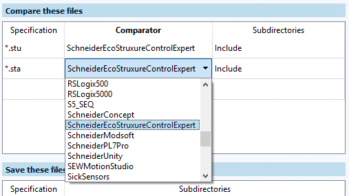 Figure: Component type editor module, select Comparison for STA files