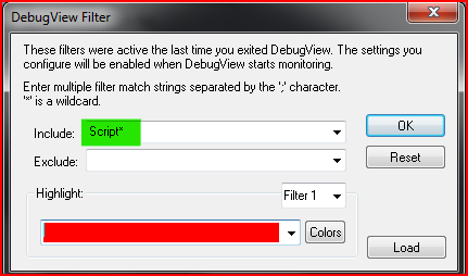 Figure: DebugView Filter dialog