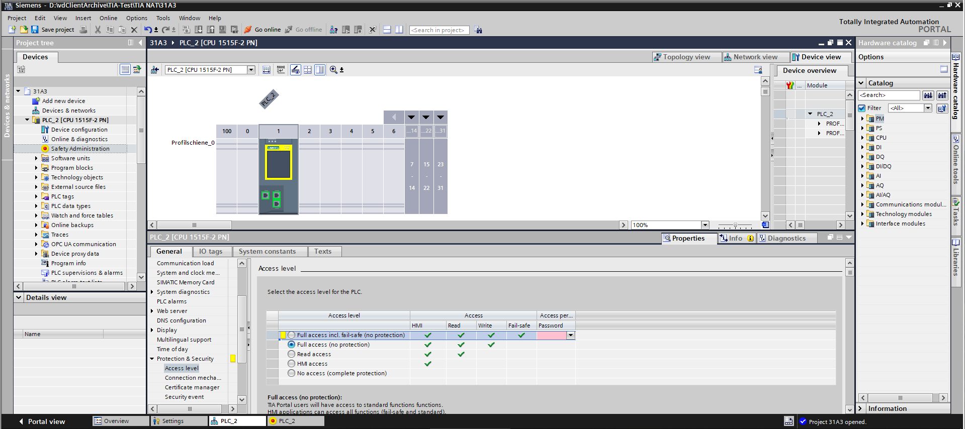 Figure: TIA Portal, F-CPU, entering password