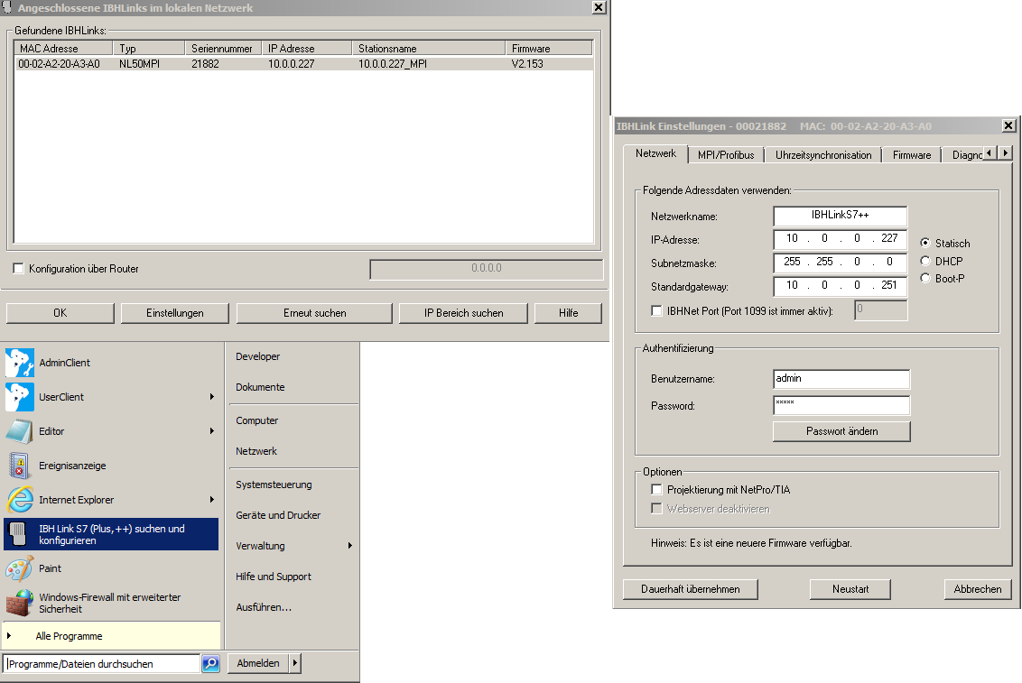 Figure: IBH link settings dialog