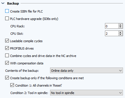 Figure: Job configuration, Backup section