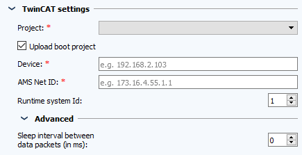 Figure: Job configuration, TwinCAT settings section