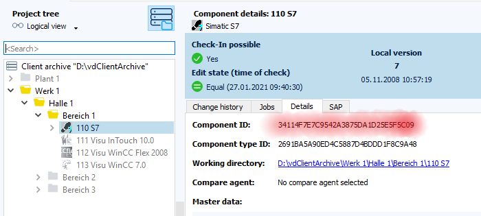 Figure: Component details, Details tab, component ID