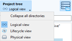 Figure: Project tree, Views dropdown menu