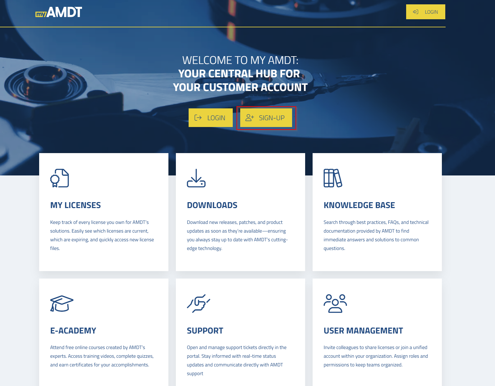 Figure: myAMDT landing page