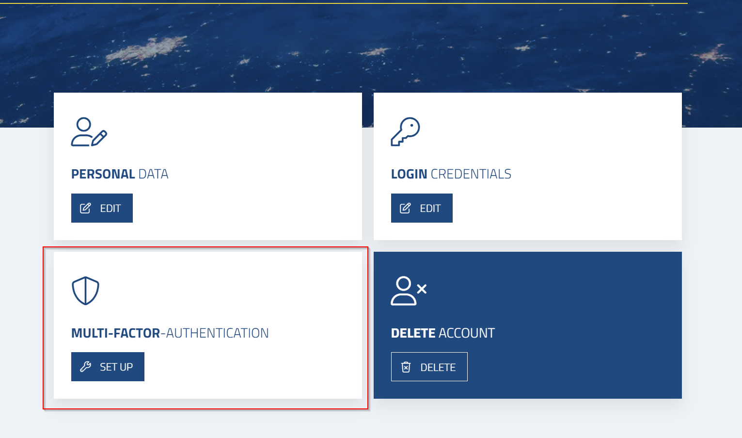 Figure: Account tiles, Multi-Factor-Authentication
