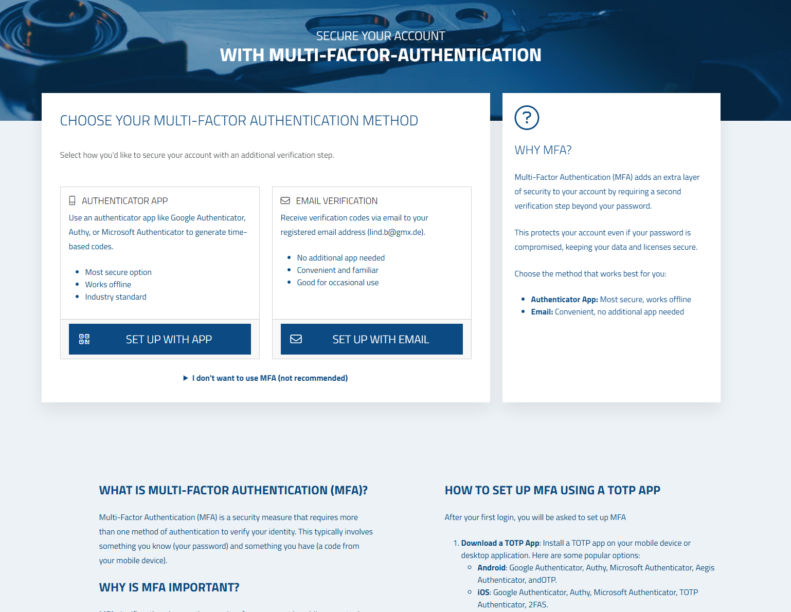Figure: Multi-Factor-Authentication welcome screen