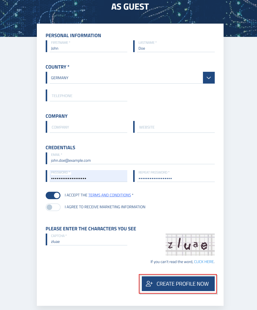 Figure: Registration as guest