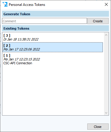 Figure: Personal access tokens dialog