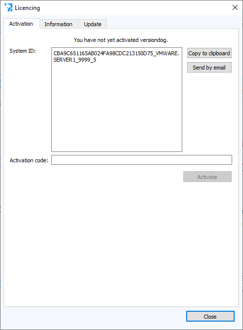 Figure: Licensing dialog, Activation Tab