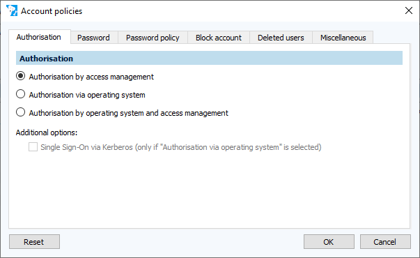 Figure: Account policies dialog