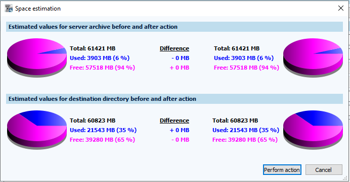 Figure: Space estimation dialog