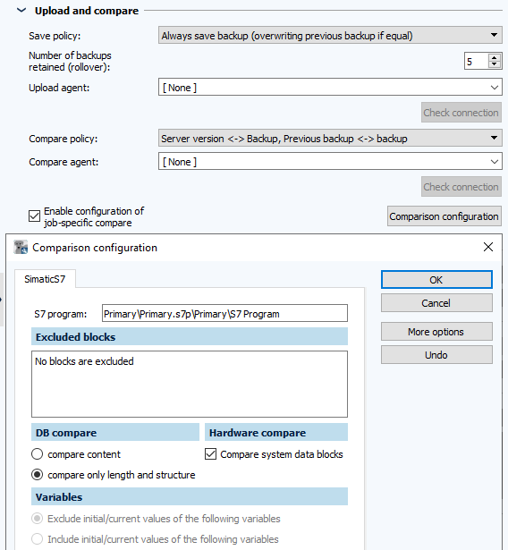 Figure: Job configuration, Comparison configuration dialog