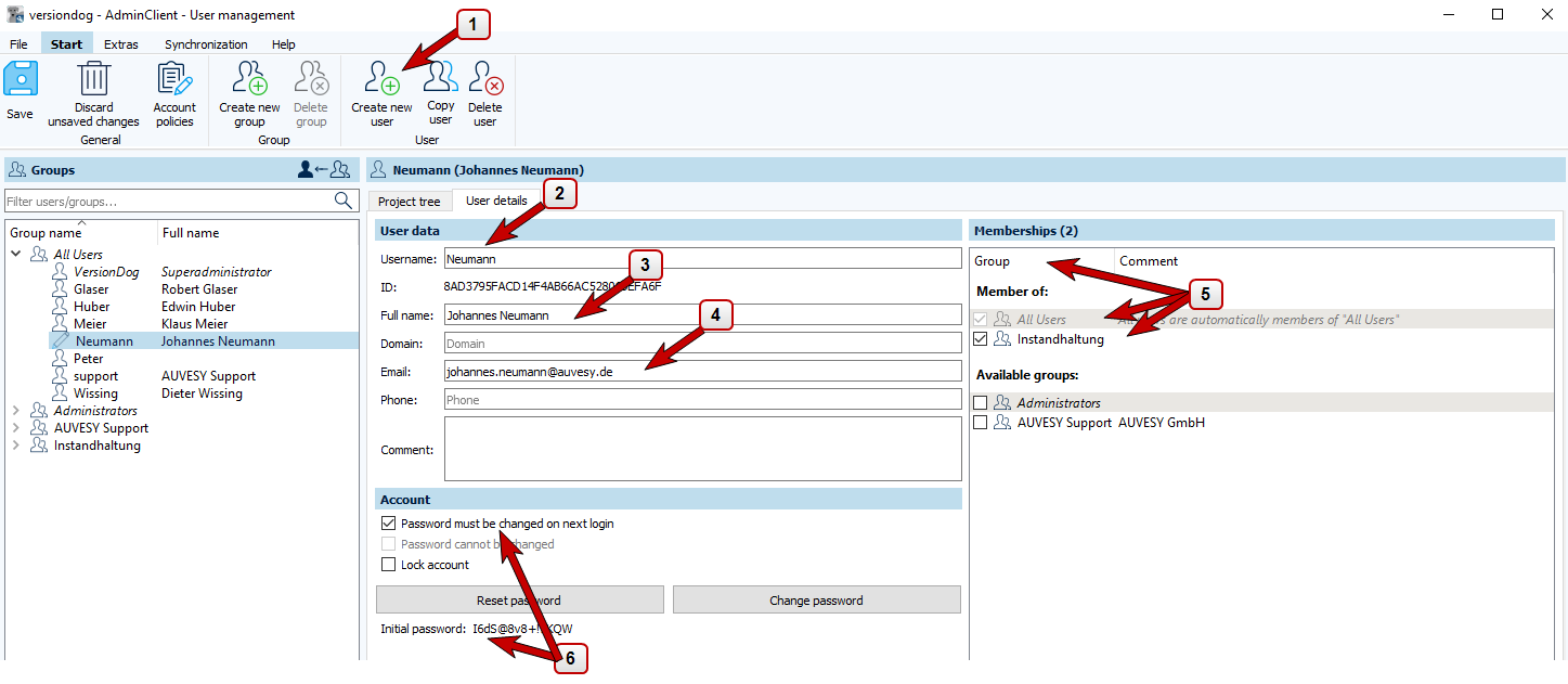 Figure: User management module, Create user