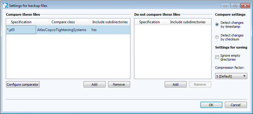 Figure: Settings for backup files dialog