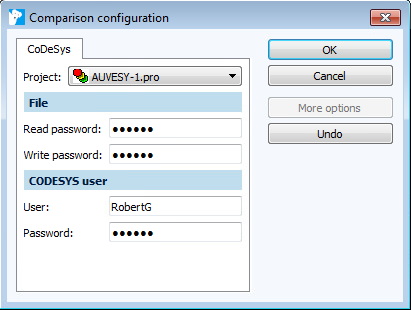 Figure: Configure Comparison dialog, CODESYS V2