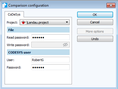 Figure: Configure Comparison dialog, CODESYS V3