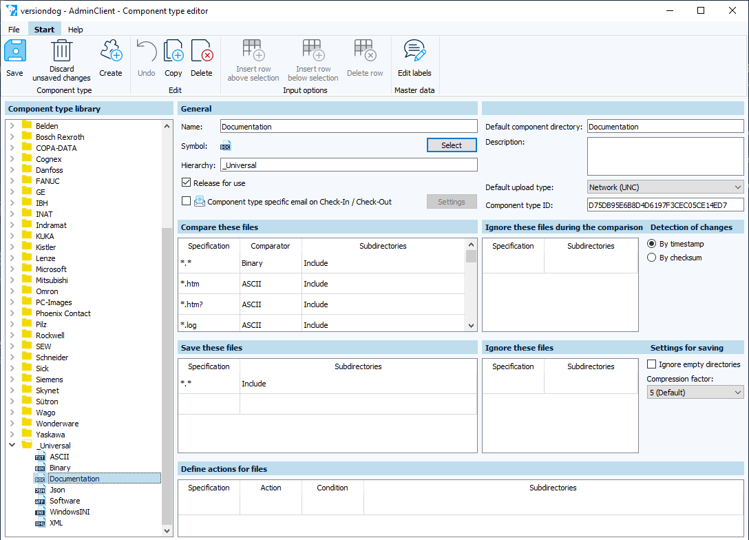 Figure: Component type editor module, Documentation component type