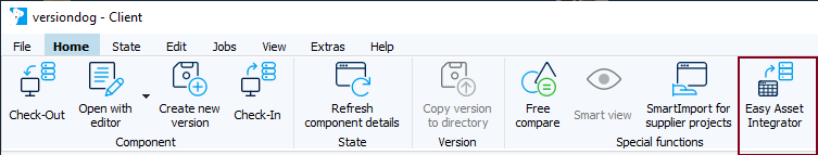 Figure: Menu bar, Start tab, Easy Asset Integrator