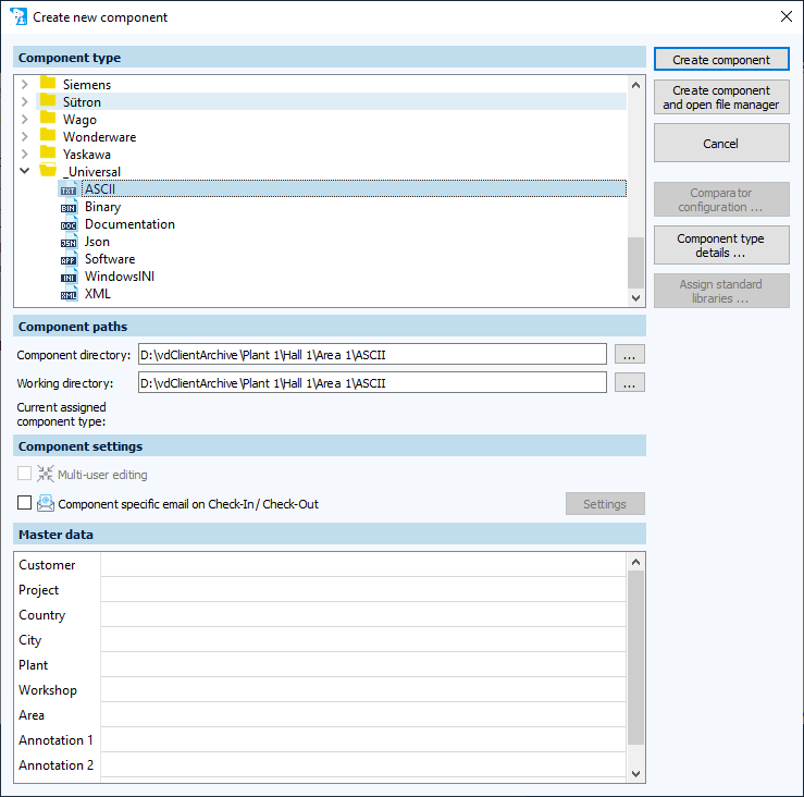 Figure: Create new component dialog