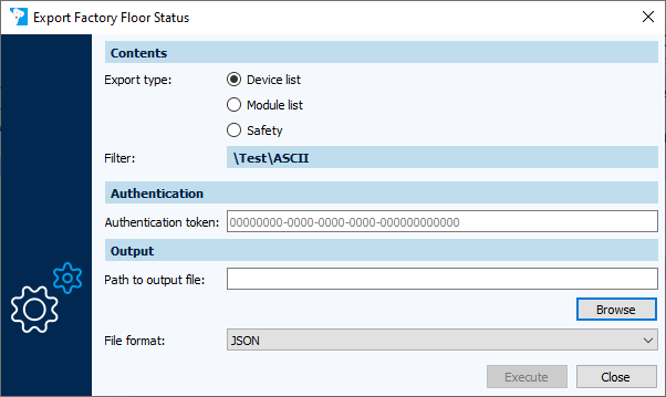 Figure: Export, component filter