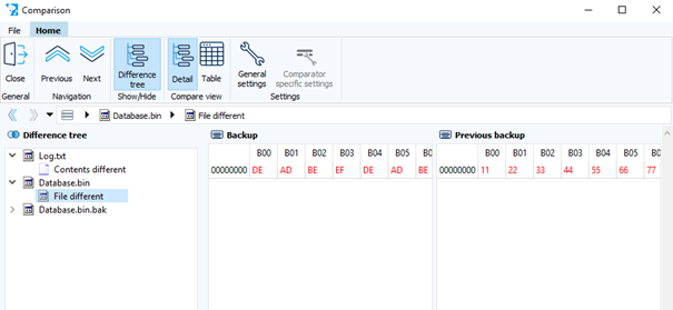 Figure: Comparison Database.bin file