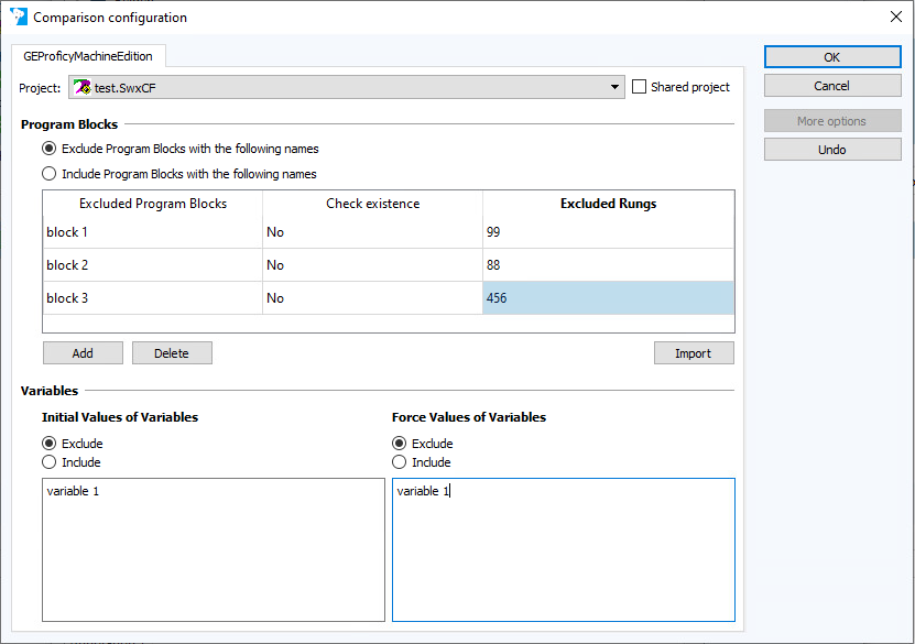 Figure: Comparison configuration dialog