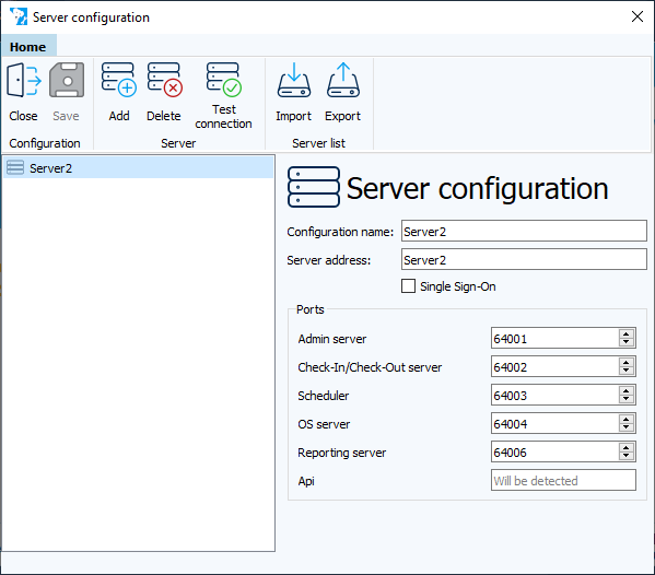 Figure: Server settings dialog