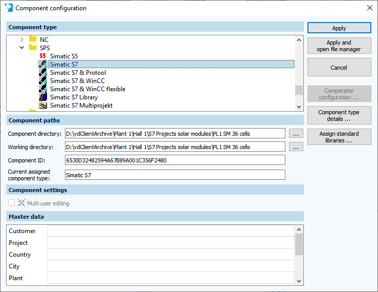 Figure: Component configuration dialog