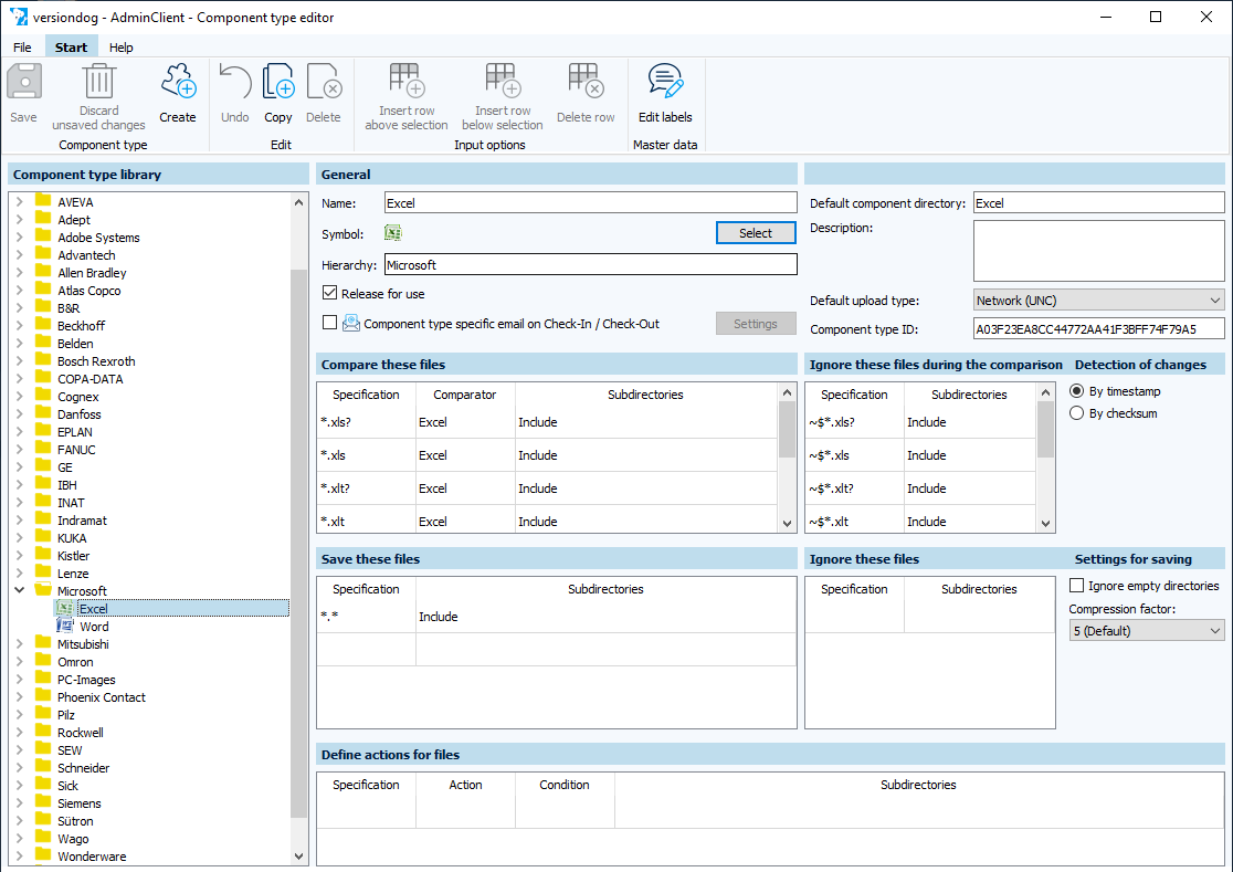 Figure: Component type editor module, Excel component type
