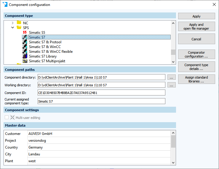 Figure: Component configuration dialog