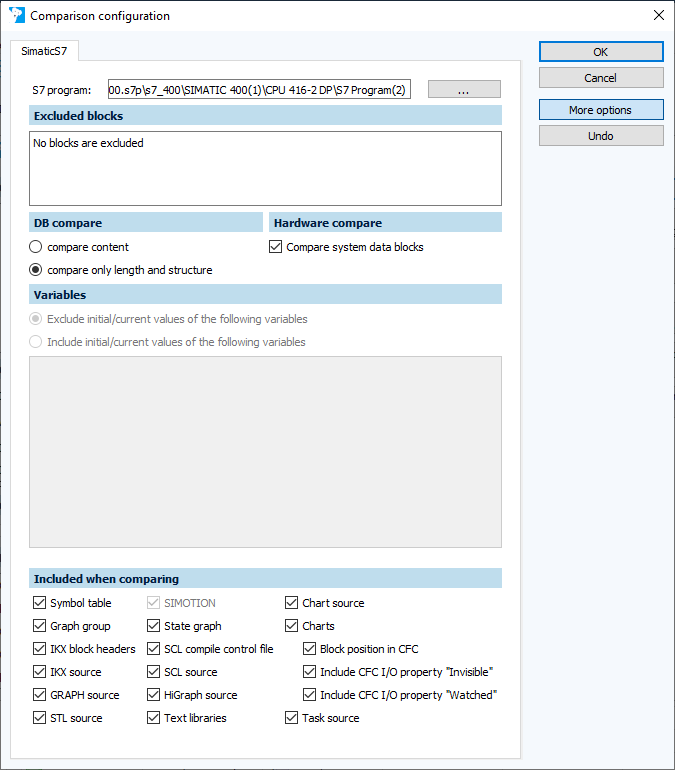 Figure: Comparison configuration dialog