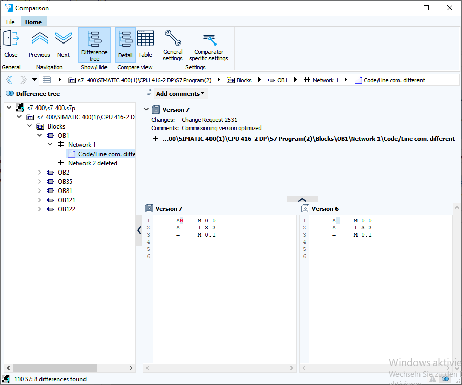 Figure: Comparison dialog