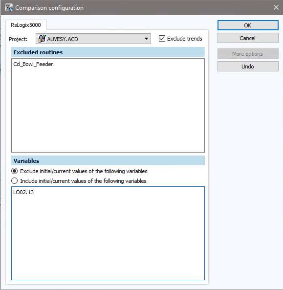 Figure: Comparison configuration dialog