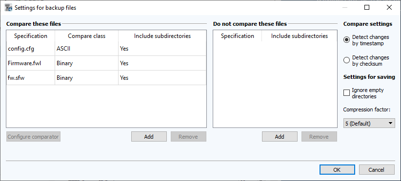 Figure: Backup file configuration dialog