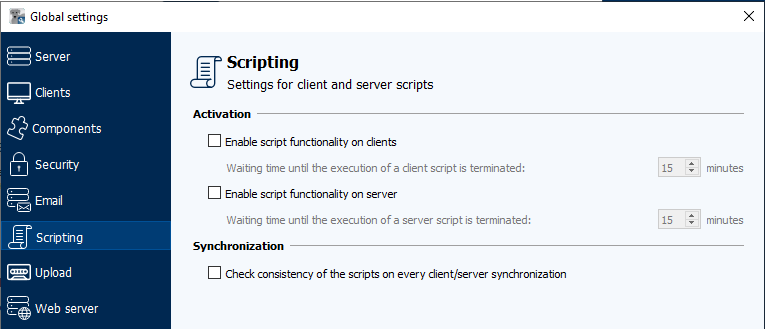 Figure: Global settings module, Scripting tab