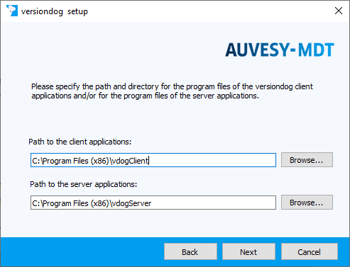 Figure: Installation wizard, specifying paths to the program directories