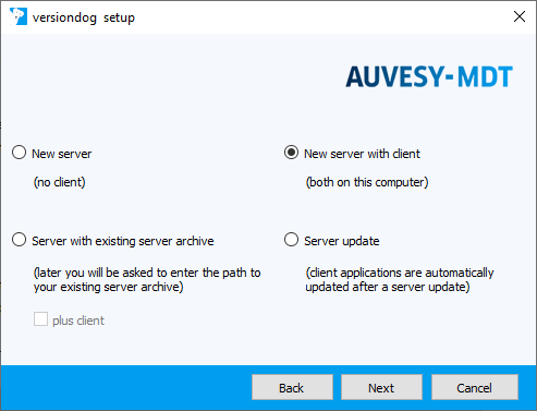 Figure: Installation wizard, installing server with client