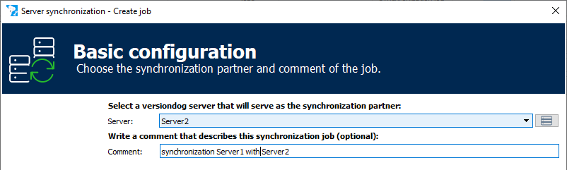 Figure: Server synchronization dialog, Basic configuration page