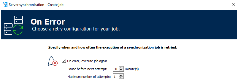 Figure: Server synchronization dialog, On error page