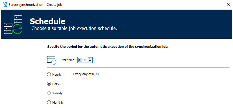 Figure: Server synchronization dialog, Schedule page