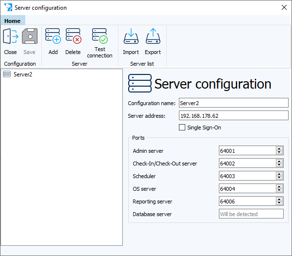 Figure: Server configuration dialog