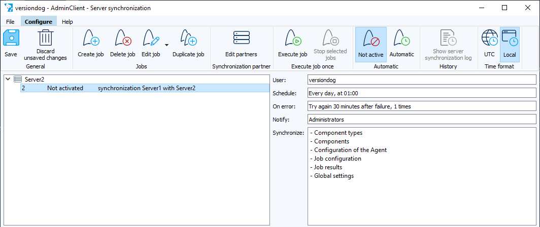 Figure: Server synchronization module, job details