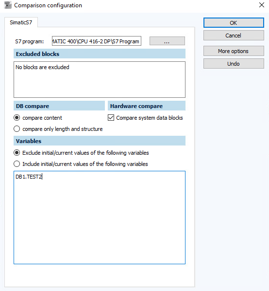 Figure: Comparison configuration dialog