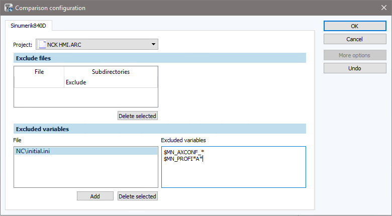 Figure: Comparison configuration dialog