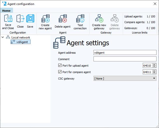 Figure: Agent configuration dialog