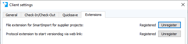 Figure: Client settings dialog, Extensions tab