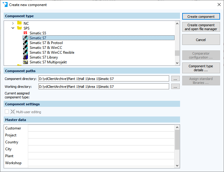 Figure: Create new component dialog