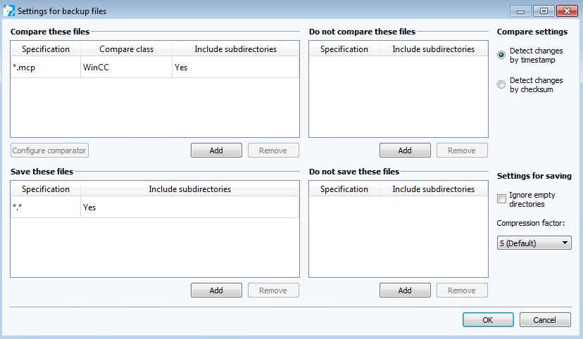 Figure: Backup file configuration dialog