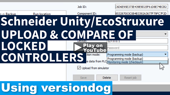 Schneider Unity/EcoStruxure: versiondog Upload & Comparison for locked Controllers